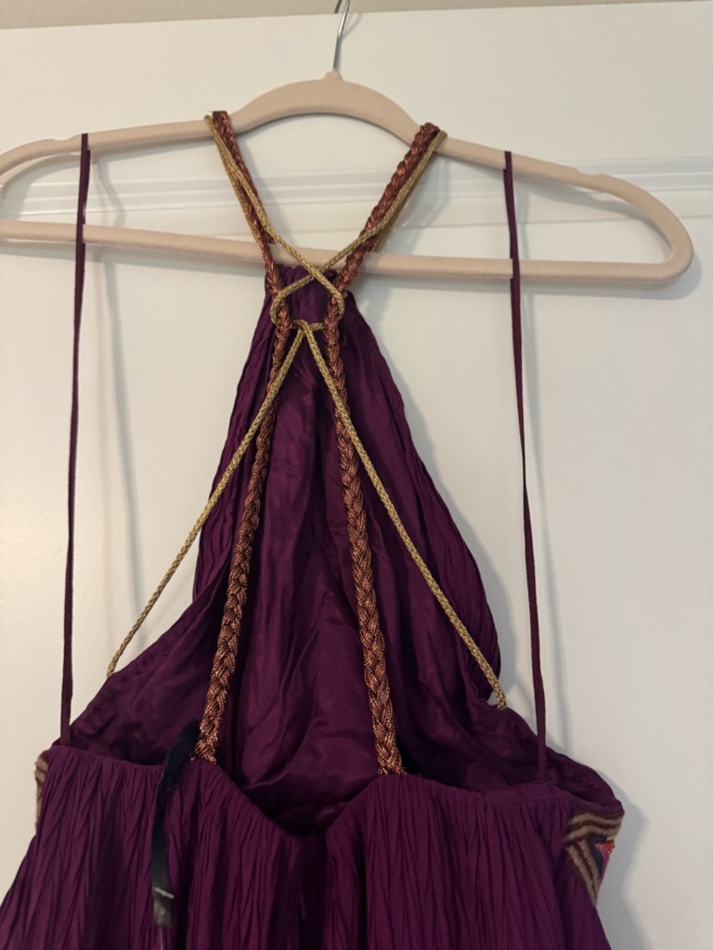 Free People Purple Halter Dress with Colorful Embroidered Front Panel - Picture 5 of 8